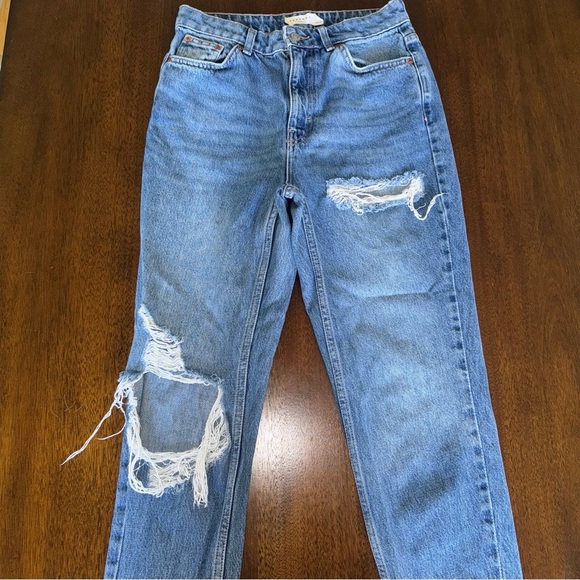 Topshop Distressed Mom Ankle Jeans Medium Wash Denim Size 28 - Picture 3 of 8
